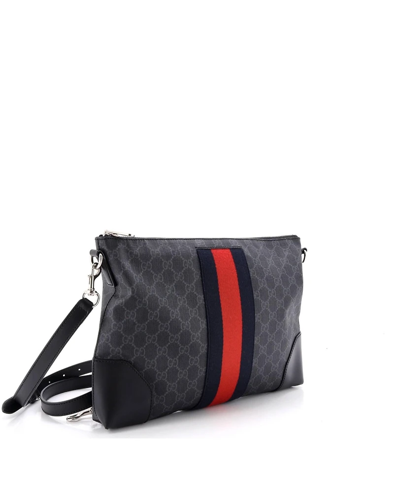 Pre-Owned Gucci Medium Web Zip Flat Messenger Gg Coated Canvas
