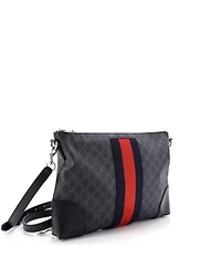 Pre-Owned Gucci Medium Web Zip Flat Messenger Gg Coated Canvas