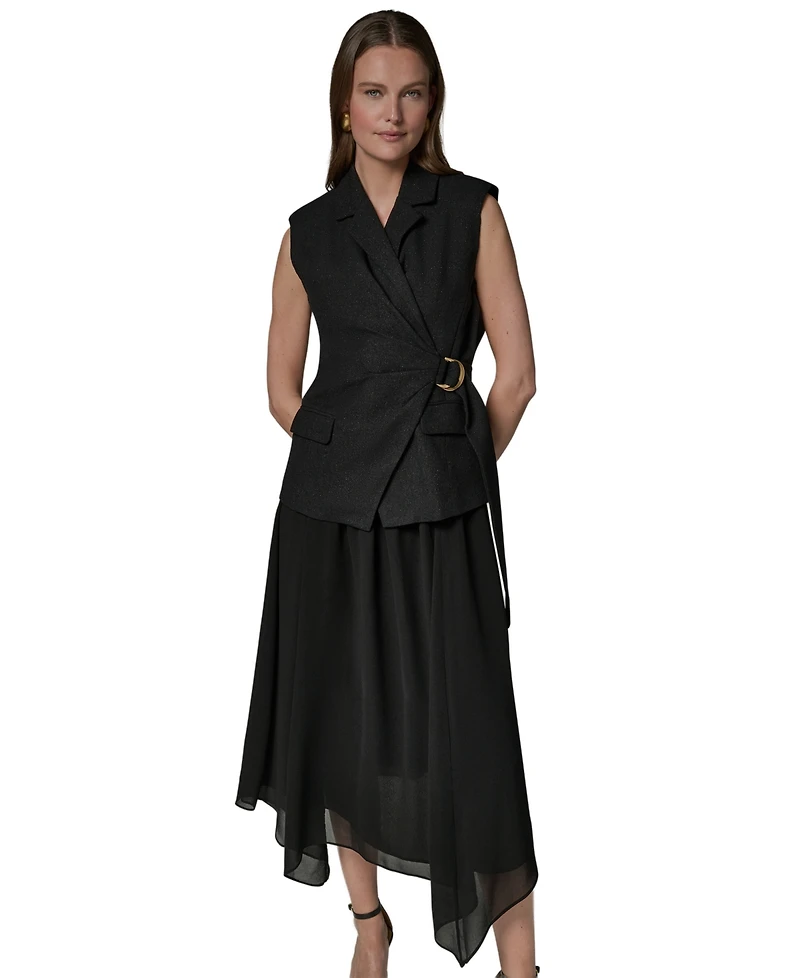 Donna Karan New York Women's Collared Sleeveless Fit & Flare Dress