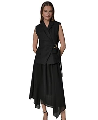 Donna Karan New York Women's Collared Sleeveless Fit & Flare Dress