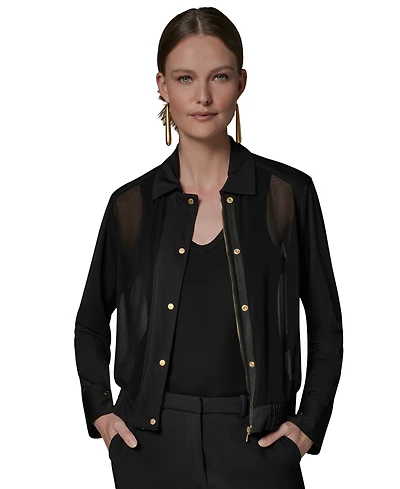 Donna Karan New York Women's Mixed Media Zip-Front Jersey Jacket