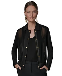 Donna Karan New York Women's Mixed Media Zip-Front Jersey Jacket