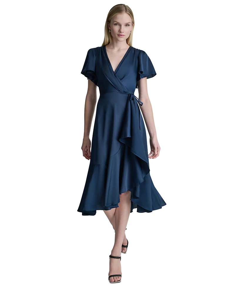 Dkny Women's Side Tie Faux Wrap Midi Dress