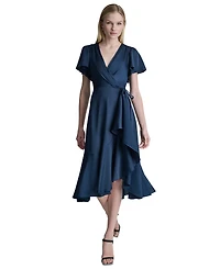 Dkny Women's Side Tie Faux Wrap Midi Dress