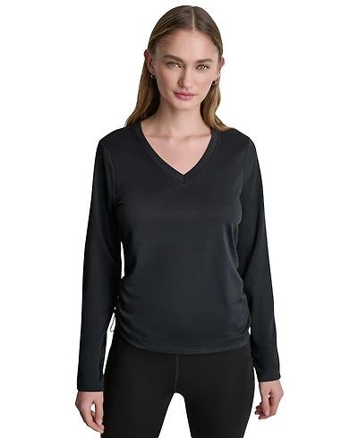 Dkny Sport Women's Long-Sleeve Ruched Tech Top