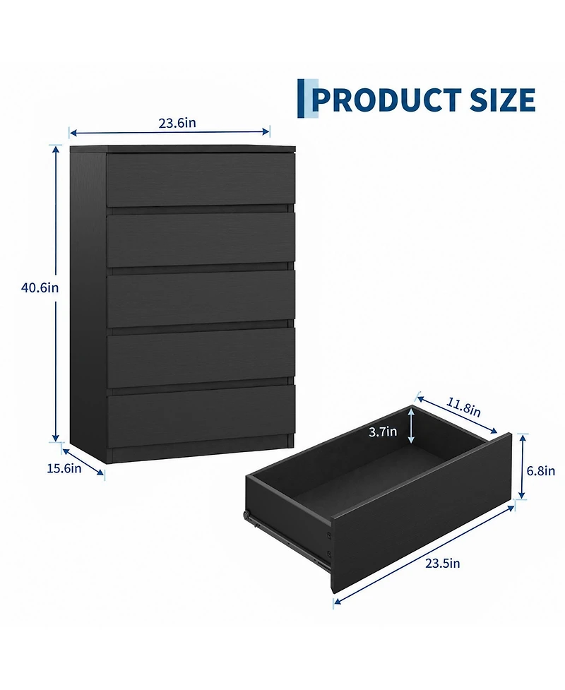 homfan 23.6" Wide 5-Drawer Chest of Drawers - Set 2 Engineered Wood Dressers with Anti-Tip Safety Kits, for Bedroom