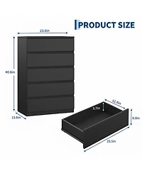 homfan 23.6" Wide 5-Drawer Chest of Drawers - Set 2 Engineered Wood Dressers with Anti-Tip Safety Kits, for Bedroom