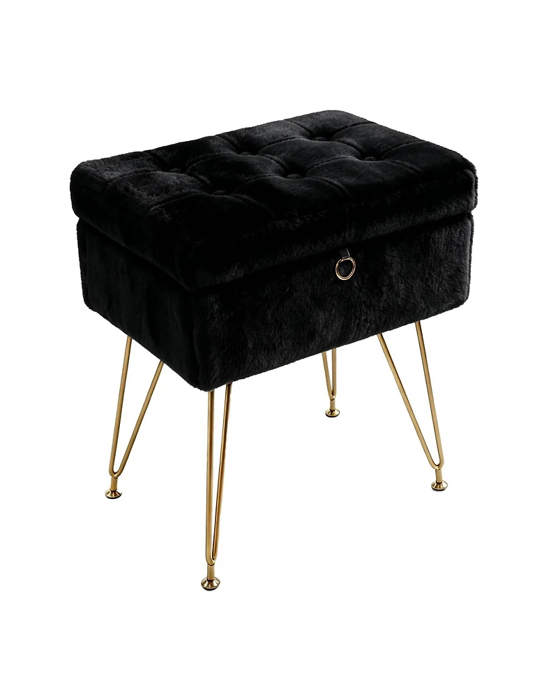 Vanity Stool Chair with Storage,Vanity Bench,Faux Fur, Modern Cute Small Footrest,Soft Ottoman,Metal Legs,Adjustable Feet, for Living Room,Bedroom