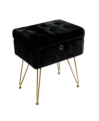 Vanity Stool Chair with Storage,Vanity Bench,Faux Fur, Modern Cute Small Footrest,Soft Ottoman,Metal Legs,Adjustable Feet, for Living Room,Bedroom