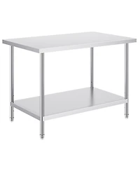 Sugift 30 x 48 Inch Stainless Steel Prep Table with 880 Pound Capacity and 3 Height Levels