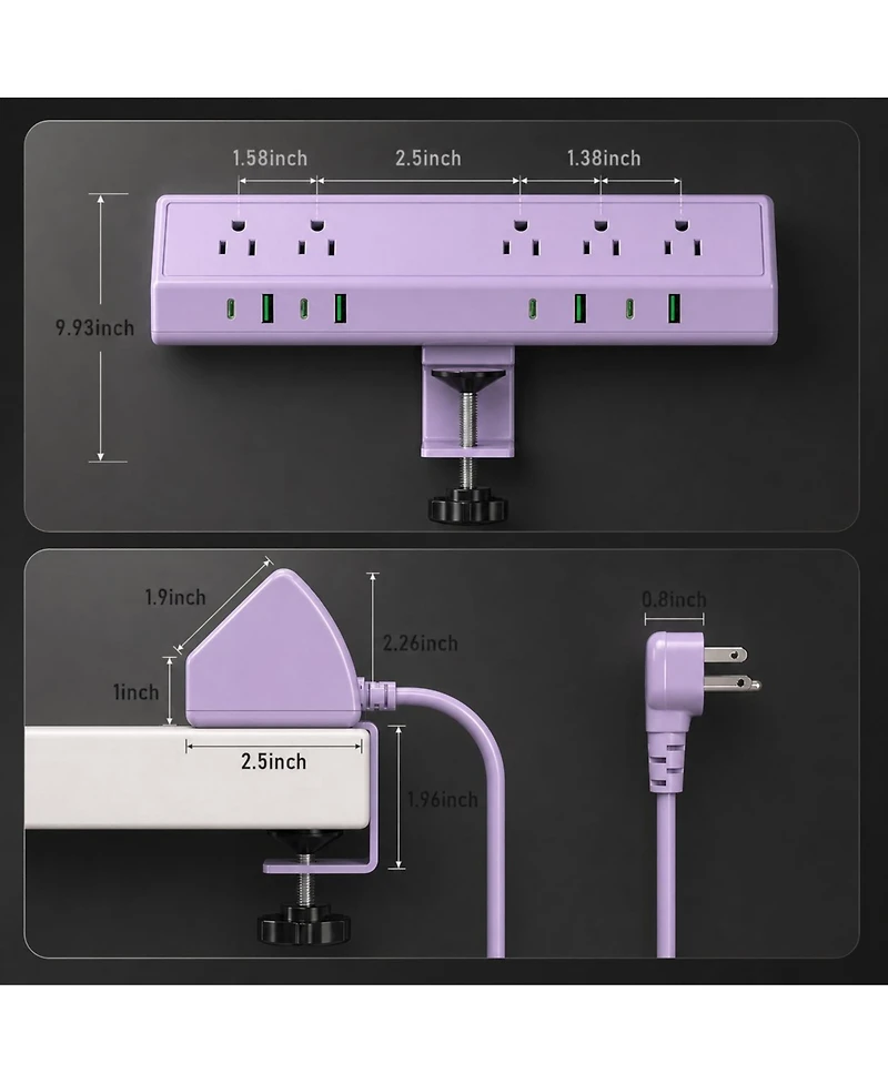 Lofree 45W Fast Charging Desk Clamp Mount Surge Protector for Usb-c and Usb-a Devices