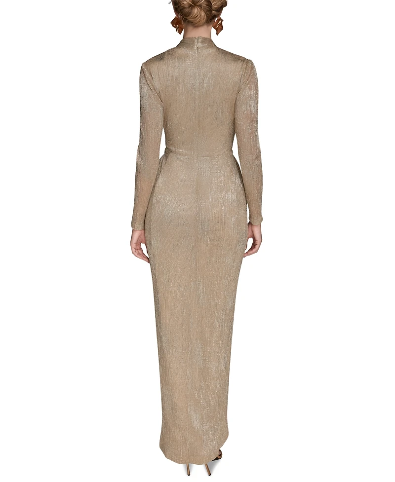 Donna Karan New York Petite Metallic Long-Sleeve Wrap Dress