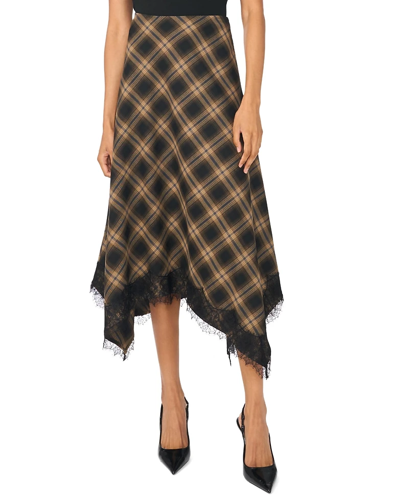 1.state Women's Bias Cut Hankerchief Plaid A-Line Midi Skirt