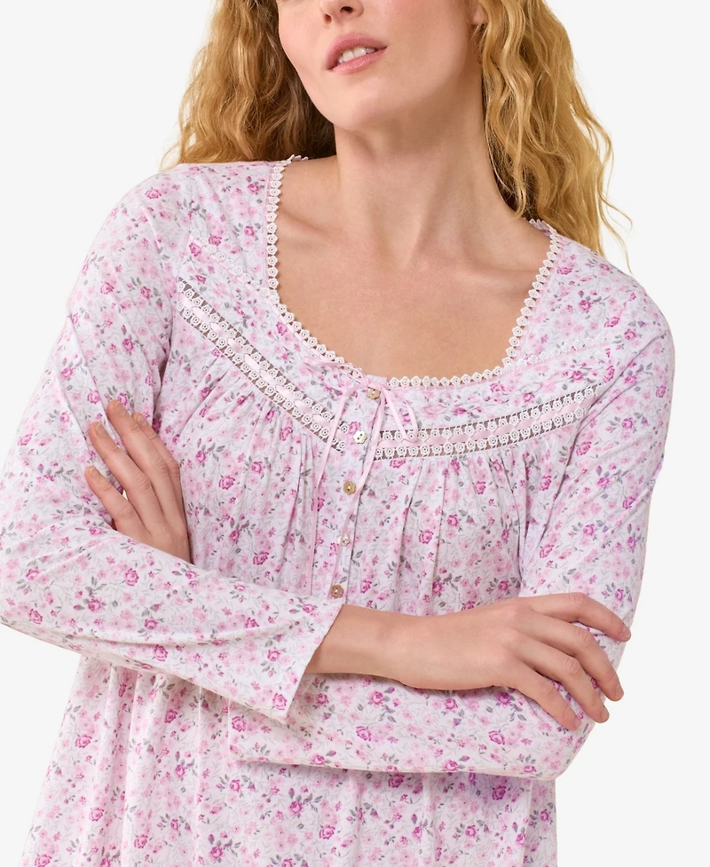 Eileen West Women's Long-Sleeve Floral-Print Short Nightgown