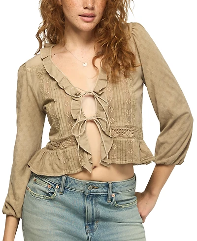 Lucky Brand Women's Long-Sleeve V-Neck Ruffle Blouse