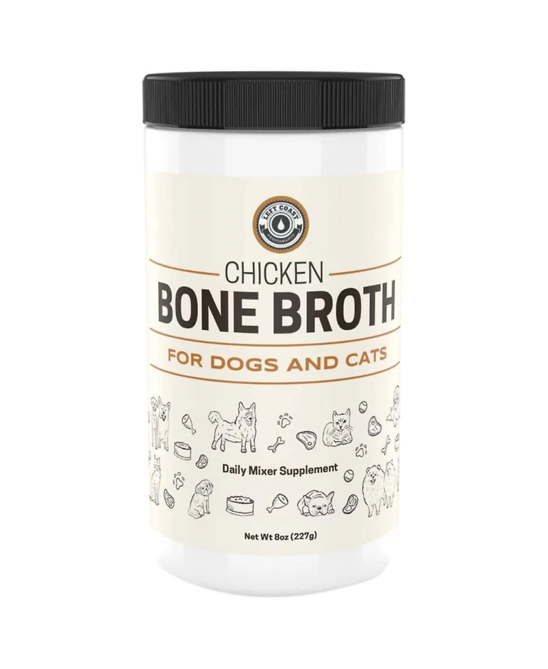 Left Coast Performance Chicken Bone Broth Powder for Dogs and Cats, Human Grade Chicken Broth Food Topper, 8 Oz