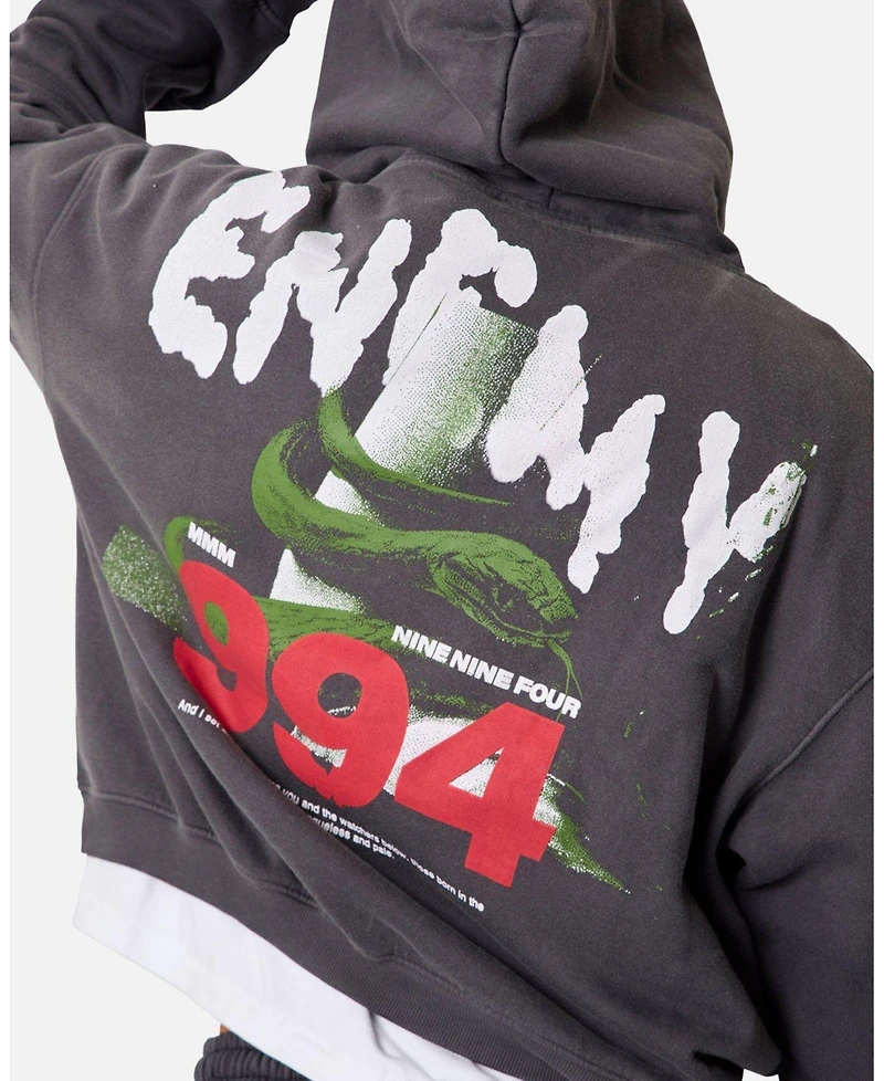 mnml Men's Enemy Graphic Oversized Cropped Hoodie