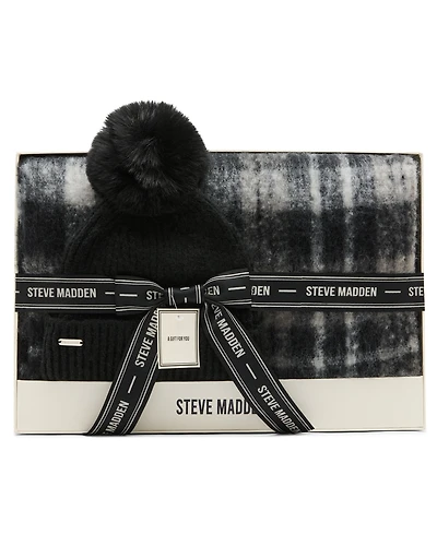Steve Madden English Plaid 2-Piece Beanie and Scarf Set
