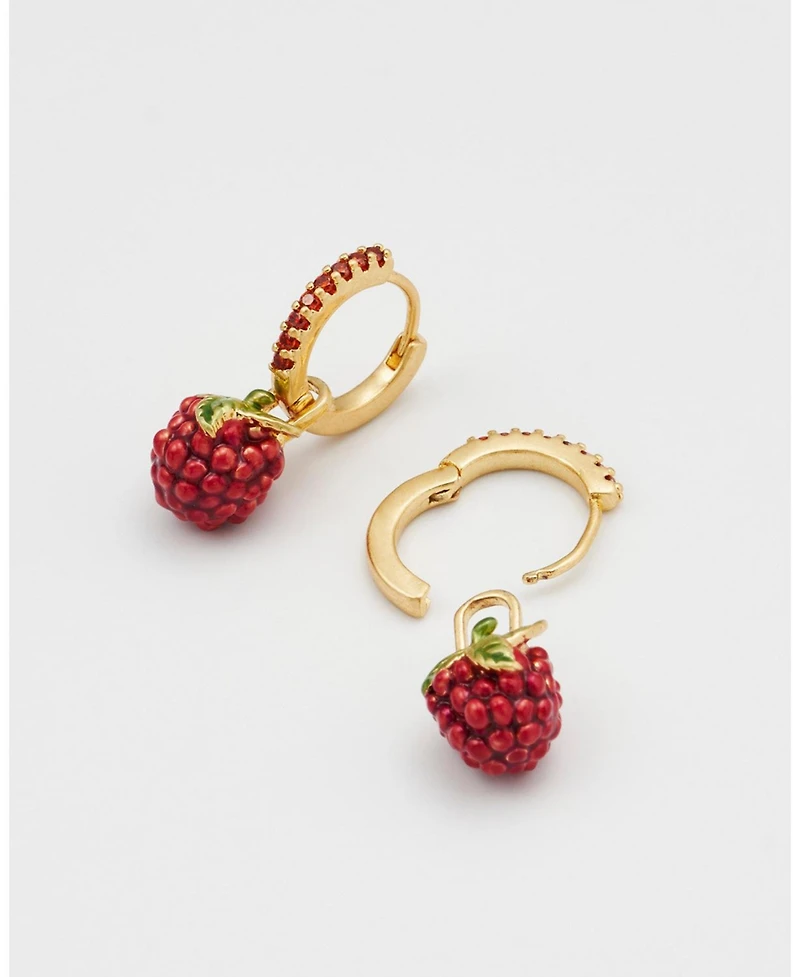 Fable England Orla Raspberry Huggie Earrings in Gold