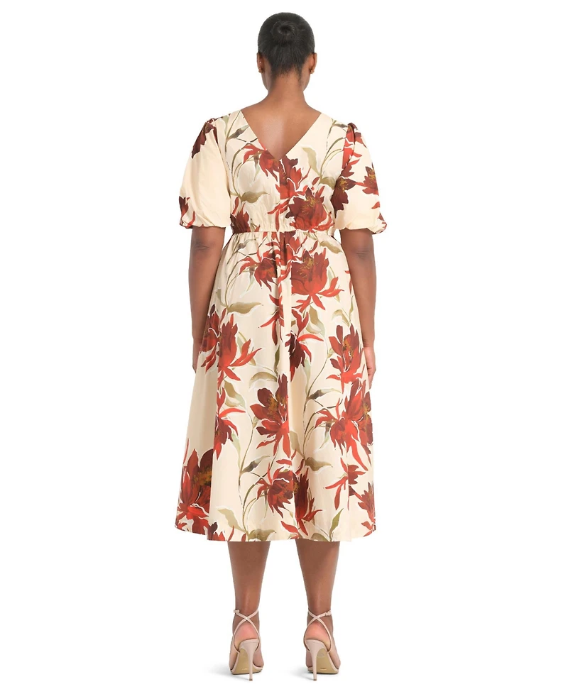 Estelle Plus Adelia Floral-Print Empire-Waist V-Neck Midi Dress