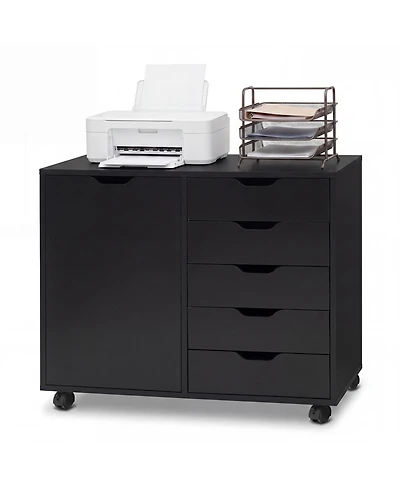 Costway 5 Drawer Storage Cabinet on Wheels with Door and Adjustable Shelf for Home Office
