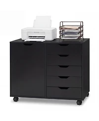 Costway 5 Drawer Storage Cabinet on Wheels with Door and Adjustable Shelf for Home Office
