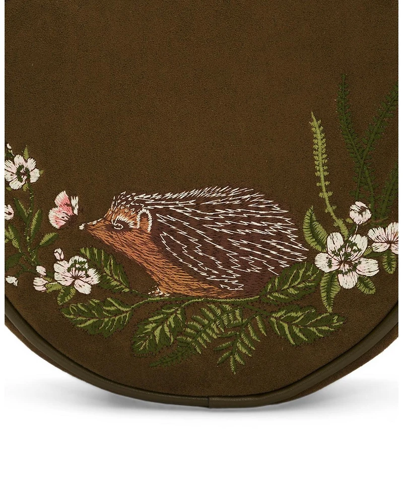 Fable England Chloe Hedgehog Embroidered Faux Suede Circle Bag