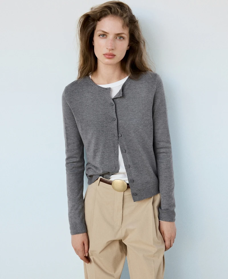 Mango Women's Knitted Button Crew-Neck Cardigan