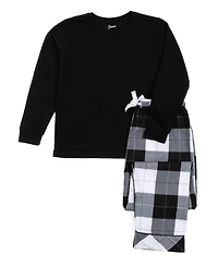 Leveret Kids (6-14) Cotton Top and Flannel Plaid Holiday Pajama Set