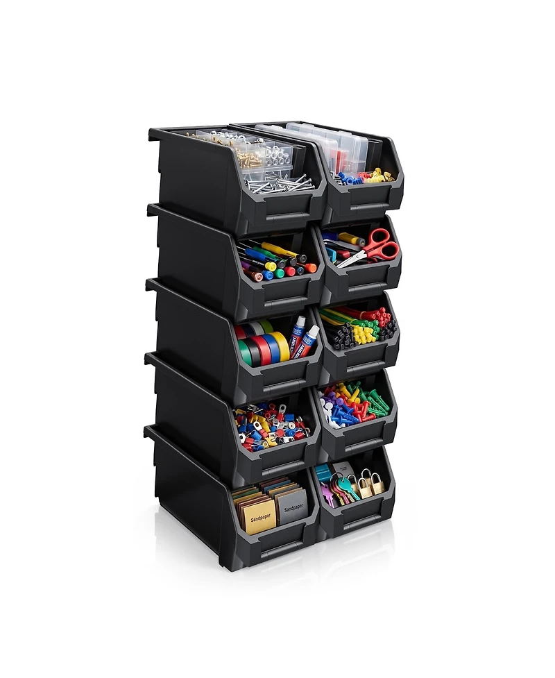 Sorbus Medium Open Front Stackable Garage Storage Bin - Heavy Duty Plastic Organizer Tote for Tools