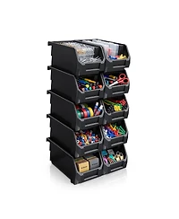 Sorbus Medium Open Front Stackable Garage Storage Bin - Heavy Duty Plastic Organizer Tote for Tools