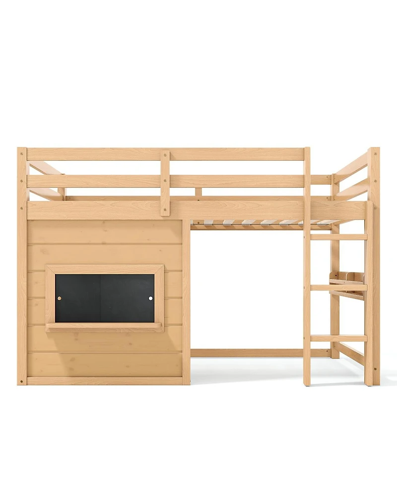 Streamdale Furniture Twin Loft Bed with Slide, Chalkboard and Bookshelf