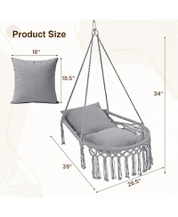 Sugift Macrame Hammock Swing Chair with 2 Removable Cushions and Bohemian Fringe