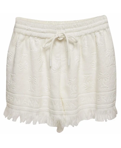 Pre-Owned Zimmermann Women's Palm Tree Terry Cotton Fringed Shorts