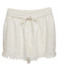 Pre-Owned Zimmermann Women's Palm Tree Terry Cotton Fringed Shorts