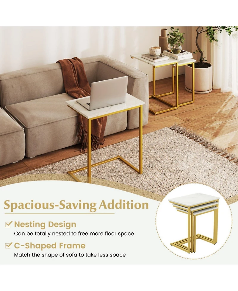 Gouun 3-Piece Stackable Nesting Side Table Set with C-Shaped Steel Frames
