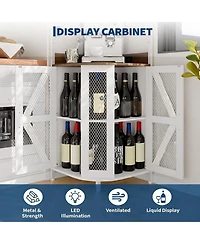 homfan 4-Tiers Industrial Corner Wine Cabinet with Power Outlet, Led Strip and Glass Holder, Liquor Display Bar Unit for Small Home Space