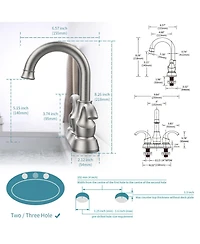 Phying 4 Inch Centerset Bathroom Faucet Crescent Moon Style 2-Handle Brushed Nickel Vanity Sink Faucet