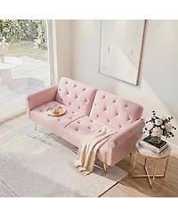 Streamdale Furniture Velvet Convertible Sofa Bed with Gold Metal Legs