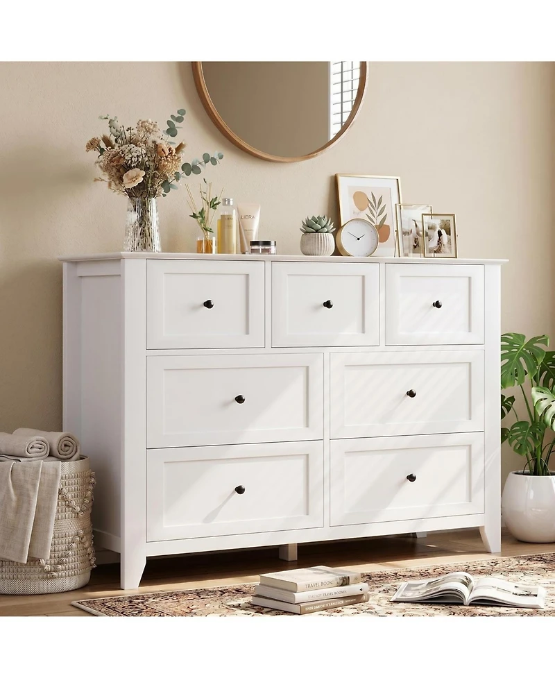 homfan 2 Set of 7 Drawers Dresser for Bedroom, 54" Modern 7 Chest of Drawer Dresser, Storage Organizer with Drawers for Living Room, Hallway