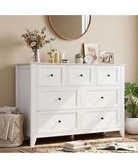 homfan 2 Set of 7 Drawers Dresser for Bedroom, 54" Modern 7 Chest of Drawer Dresser, Storage Organizer with Drawers for Living Room, Hallway
