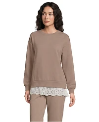 Lands' End Women's Long Sleeve Serious Sweats Lace Hem Crew Neck Tunic Sweatshirt