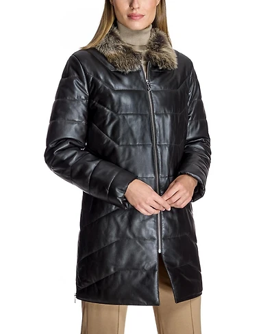 Julia & Stella by Maximilian Women's and Toscana Collar Quilted Leather Coat