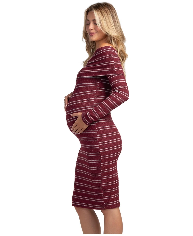Hello Miz Maternity Off-the-Shoulder Bodycon Striped Sweater Dress
