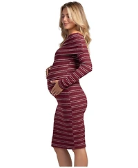 Hello Miz Maternity Off-the-Shoulder Bodycon Striped Sweater Dress