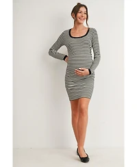 Hello Miz Maternity Long-Sleeve Ribbed Striped Midi Dress