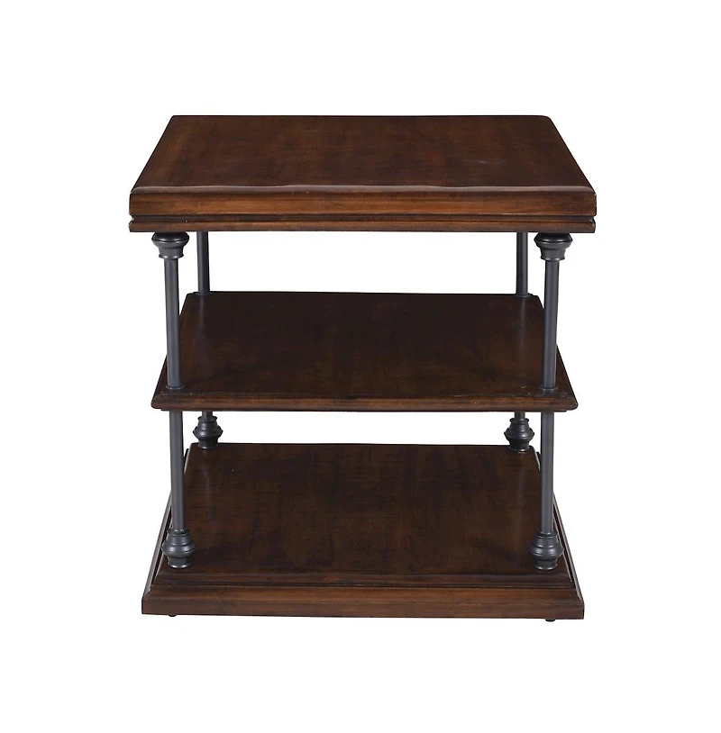 Jofran Larson Modern Industrial Square Solid Wood End Table with Storage Shelves