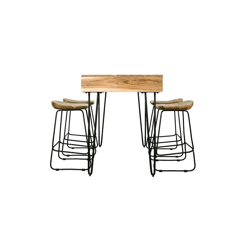 Jofran Rollins 52" Solid Acacia Dining Set with Four Backless Barstools