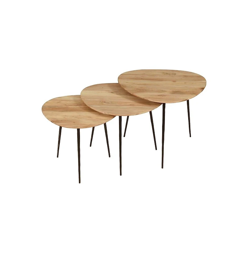 Jofran Reeves Abstract Contemporary Solid Acacia Wood Nesting End Tables (Set of 3