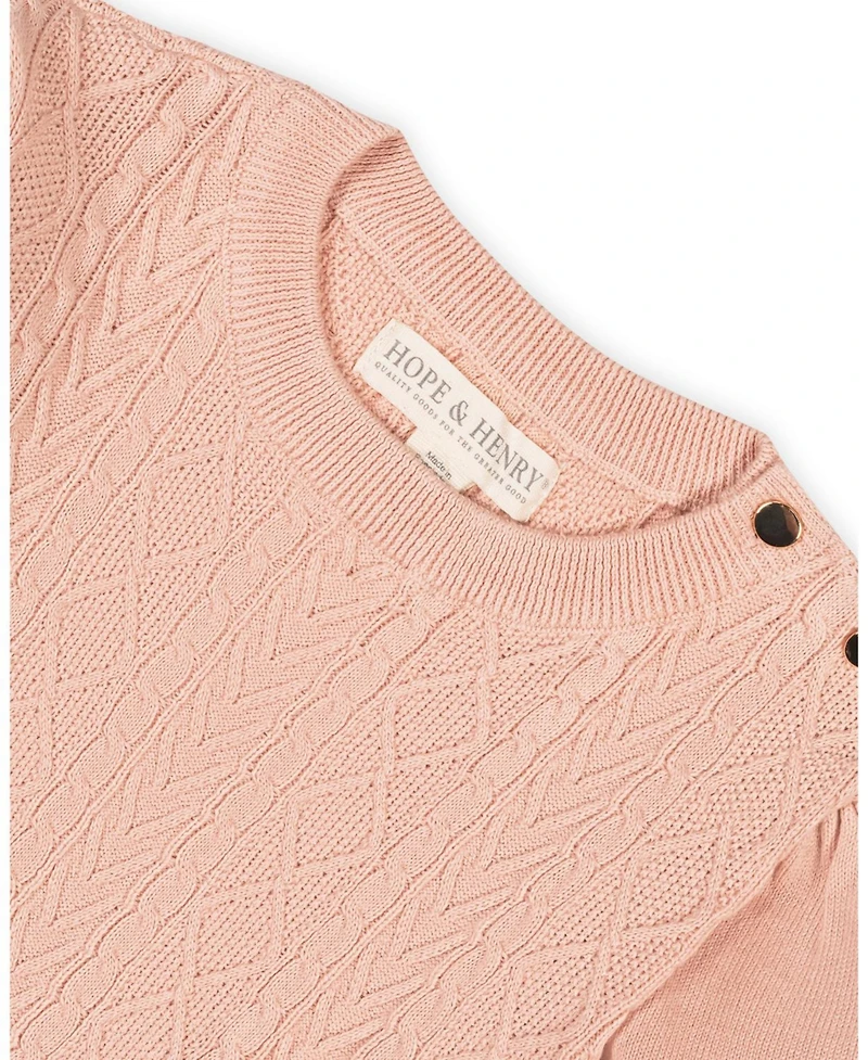 Hope & Henry Girls' 4-16 Long-Sleeve Cable-Knit Puff-Sleeve Sweater Dress